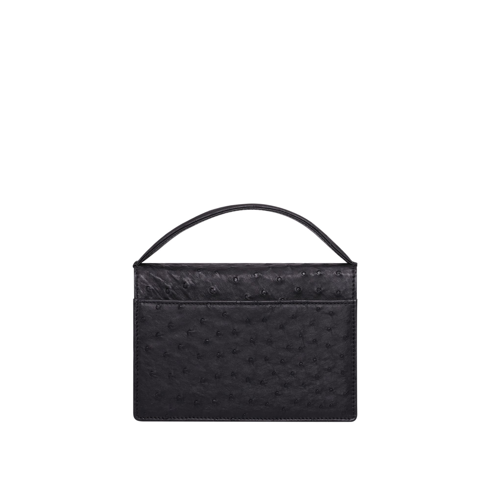 Small Handle Bag made of ostrich leather black